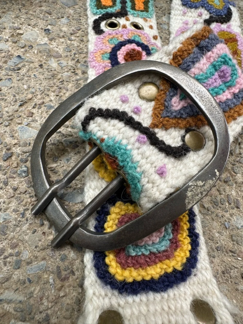 Pistil Wool Embroidered Belt Boho Floral Handmade Peru Western Hippie M - Picture 3 of 11